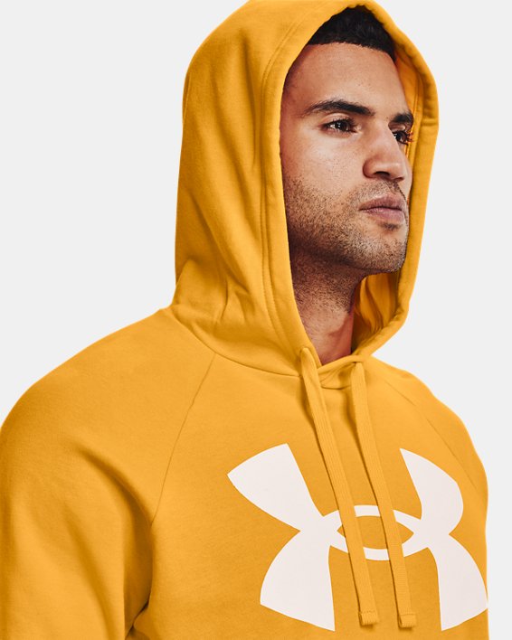 Men's UA Rival Fleece Big Logo Hoodie, Yellow, pdpMainDesktop image number 3